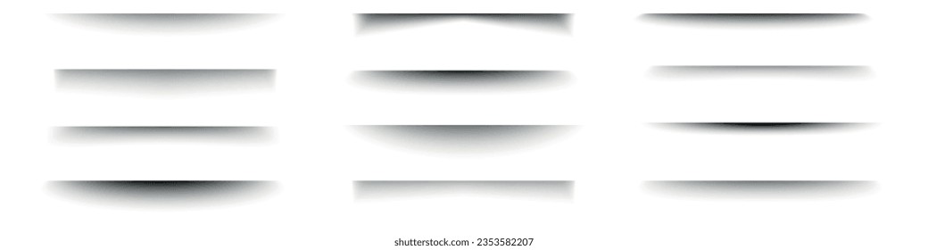 Shadow line, paper box divider, realistic drop effect. Shade and rectangle on white. Flat vector illustrations isolated in background.