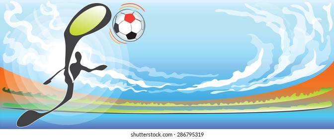Shadow man cartoon symbol design for football his acting is sky kick playing sport team games in arena background summer sport out door for banner logo pattern