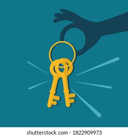 The shadow of a man holding a keychain. vector illustration.