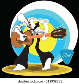 Shadow Man playing guitar rock, folk, acoustic, unplug and dancing, relax time from office hour can use advertise illustration, logo, symbol graphic design and clipping path.