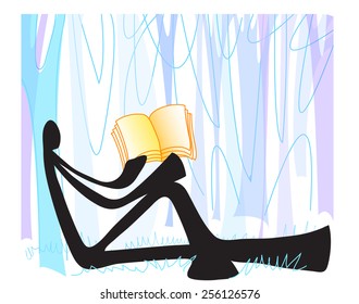 Shadow man reading and show a book cartoon symbol design for your wording type in book on white background.