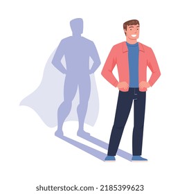 Shadow of Man Superhero Character Standing and Smiling Vector Illustration