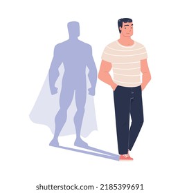 Shadow of Man Superhero Character Standing and Smiling Vector Illustration