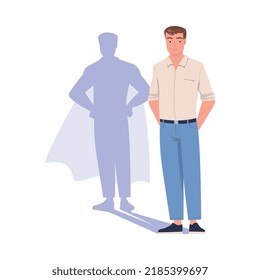 Shadow of Man Superhero Character Standing and Smiling Vector Illustration