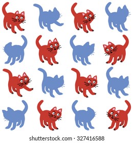 Shadow match game with red cats and their silhouettes. Or use this image as seamless pattern.
