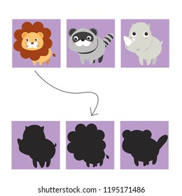 shadow matchig Games/ linked cute animal pictures on children. Vector illustrations 