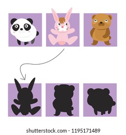 shadow matchig Games/ linked cute animal pictures on children. Vector illustrations 