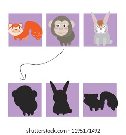 shadow matchig Games/ linked cute animal pictures on children. Vector illustrations 