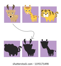 shadow matchig Games/ linked cute animal pictures on children. Vector illustrations 