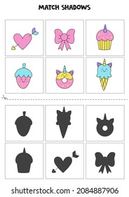 Shadow matching cards for preschool kids. Cute girlish elements.