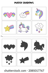 Shadow matching cards for preschool kids. Fairy tale elements.