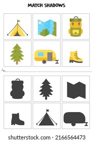 Shadow Matching Cards For Preschool Kids. Camping Elements.