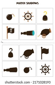 Shadow Matching Cards For Preschool Kids. Pirate Elements.