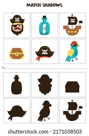 Shadow Matching Cards For Preschool Kids. Pirate Elements.