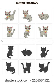 Shadow Matching Cards For Preschool Kids. Cute Cats.