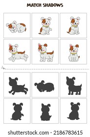 Shadow Matching Cards For Preschool Kids. Cute Dogs.