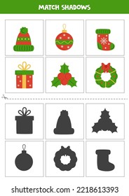 Shadow matching cards for preschool kids. Christmas elements.