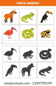 Shadow matching cards for preschool kids. Cute South American animals.