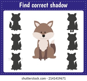 Shadow matching children educational game. Find the right shadow task for kids. Find the correct shadow wolf