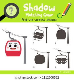 Shadow matching game of Aerial Tramway side view transportations for preschool kids activity worksheet colorful version. Vector Illustration.