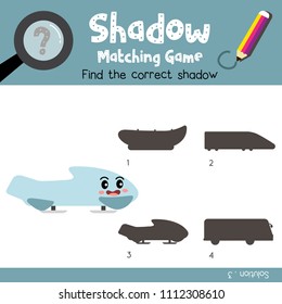 Shadow matching game of Bobsleigh side view transportations for preschool kids activity worksheet colorful version. Vector Illustration.