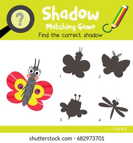Shadow matching game of Butterfly animals for preschool kids activity worksheet colorful version. Vector Illustration.