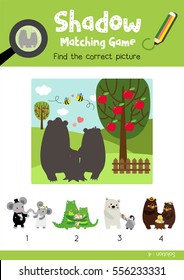 Shadow matching game by finding the correct picture of animals for preschool kids activity worksheet in Valentines Day theme colorful printable version layout in A4.