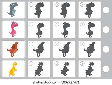 Shadow matching game with cartoon dinosaur for children