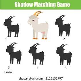 Shadow matching game for children. Find the right shadow for cartoon goat. Activity for preschool kids and toddlers