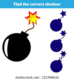 Shadow matching game for children. Find the right shadow. Activity for preschool kids. Animal pictures for kids.