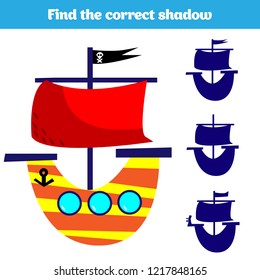 Shadow matching game for children. Find the right shadow. Activity for preschool kids. Animal pictures for kids.