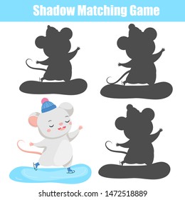 Shadow matching game for children. Find the right shadow for Cartoon mouse. Witner fun theme activity for kids