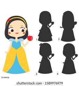 Shadow matching game for children. Find the right shadow for Snow White princess