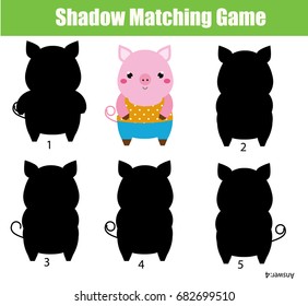 Shadow matching game for children. Find the right shadow. Activity for preschool kids