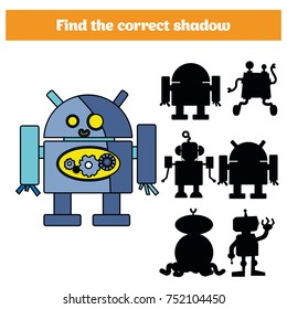 Shadow matching game for children. Find the right shadow. Activity for preschool kids.