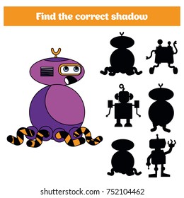 Shadow matching game for children. Find the right shadow. Activity for preschool kids.