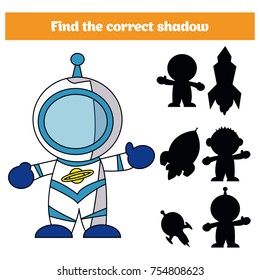 Shadow matching game for children. Find the right shadow. Activity for preschool kids. Cosmos