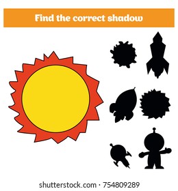 Shadow matching game for children. Find the right shadow. Activity for preschool kids. Cosmos