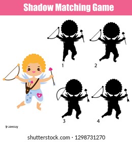 Shadow matching game. Cute Cupid. Kids activity. valentines day theme fun page for toddlers and pre school age