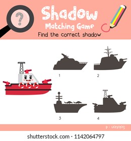 Shadow matching game of Fireboat cartoon character side view transportations for preschool kids activity worksheet colorful version. Vector Illustration.