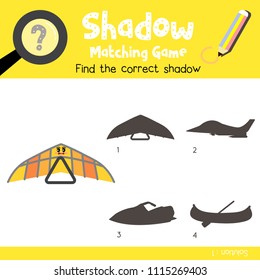 Shadow matching game of Hang Glider cartoon character side view transportations for preschool kids activity worksheet colorful version. Vector Illustration.