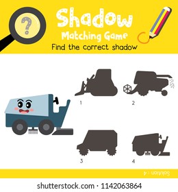 Shadow matching game of Ice Resurfacer cartoon character side view transportations for preschool kids activity worksheet colorful version. Vector Illustration.
