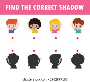 Shadow Matching Game for kids, Visual game for kid, find the correct Shadow, Instructional media, Connect the dots picture, Education isolated on background Vector Illustration.