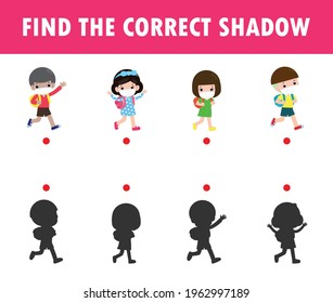 Shadow Matching Game for kids, Visual game for kid, find the correct Shadow, Instructional media, Connect the dots picture, Education isolated on background Vector Illustration.