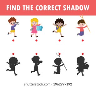 Shadow Matching Game for kids, Visual game for kid, find the correct Shadow, Instructional media, Connect the dots picture, Education isolated on background Vector Illustration.