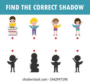 Shadow Matching Game for kids, Visual game for kid, find the correct Shadow, Instructional media, Connect the dots picture, Education isolated on background Vector Illustration.