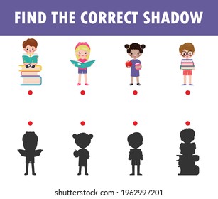 Juego de Sombra coincidente para niños, juego visual para niños, encontrar la sombra correcta, medios de instrucción, Conectar la imagen de puntos, Educación aislada en el fondo Ilustración vectorial.