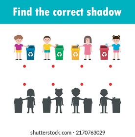 Shadow Matching Game for kids, Visual game for kid, find the correct Shadow, Instructional media, Connect the dots picture, Education isolated on background Vector Illustration.