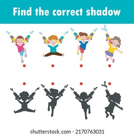 Shadow Matching Game for kids, Visual game for kid, find the correct Shadow, Instructional media, Connect the dots picture, Education isolated on background Vector Illustration.