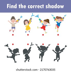 Shadow Matching Game for kids, Visual game for kid, find the correct Shadow, Instructional media, Connect the dots picture, Education isolated on background Vector Illustration.